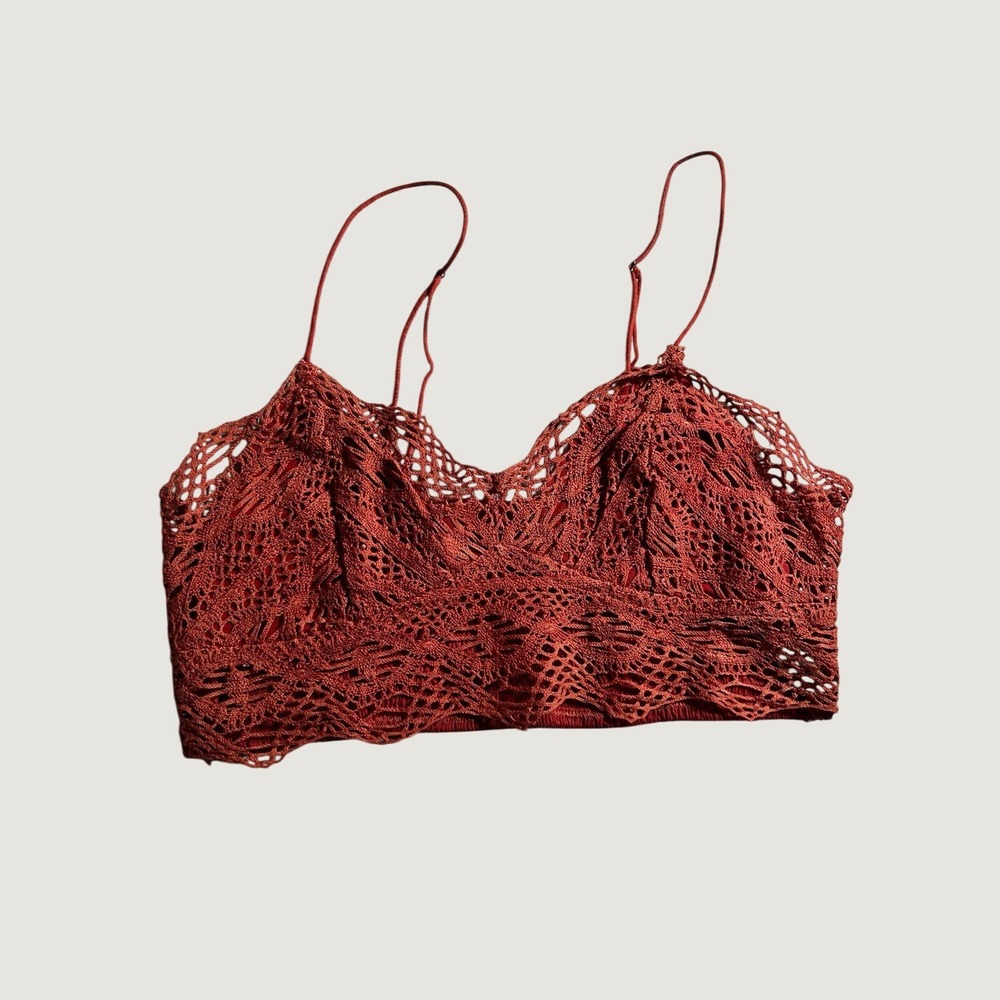 Free People FP One Crochet Bralette Rust Red‎ Smocked Back Boho Crop Top Small